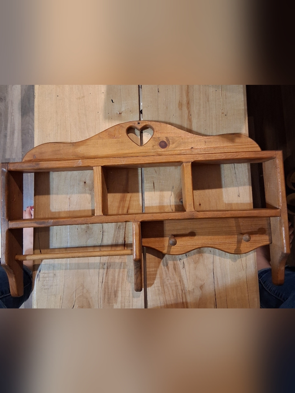 Heart Shelf With Towel Bar And Pegs